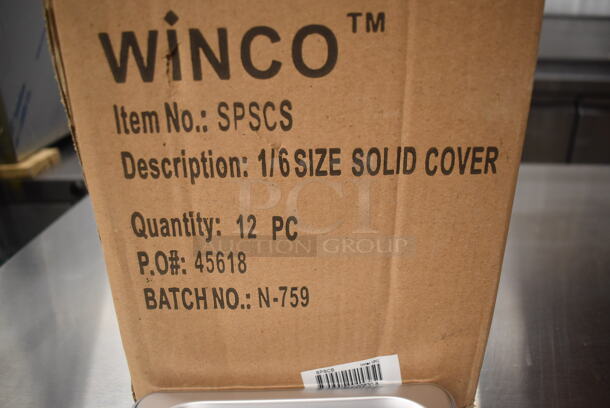 12 BRAND NEW IN BOX! Winco SPSCS Stainless Steel 1/6 Size Drop In Bin Lids. 12 Times Your Bid! - Image 3 of 3
