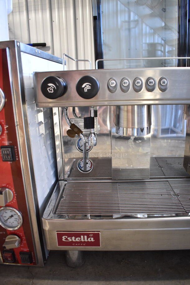 Estella 236ECEM2 Stainless Steel Commercial Countertop 2 Group Espresso Machine w/ 2 Steam Wands. 220-240 Volts, 1 Phase.  - Image 4 of 9