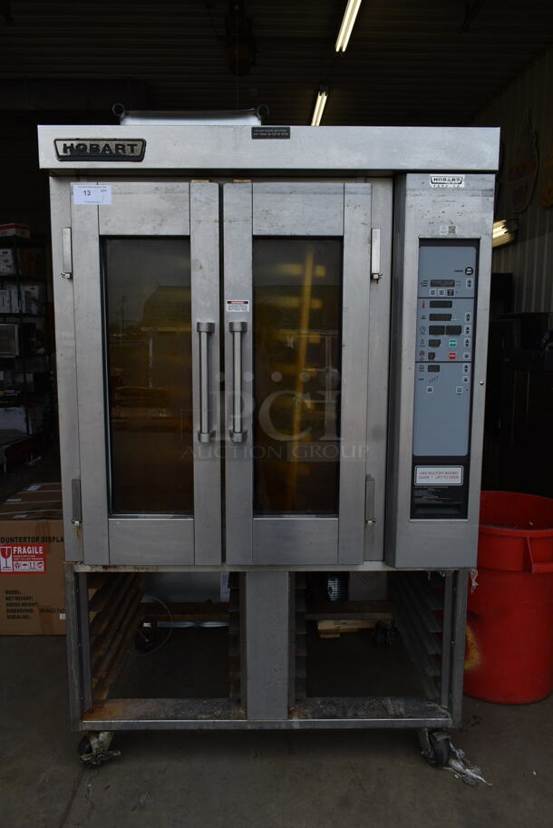 Hobart HO300G Stainless Steel Commercial Electric Powered Mini Rotating Rack Oven w/ Dual Pan Rack on Commercial Casters. 208 Volts, 3 Phase. 
