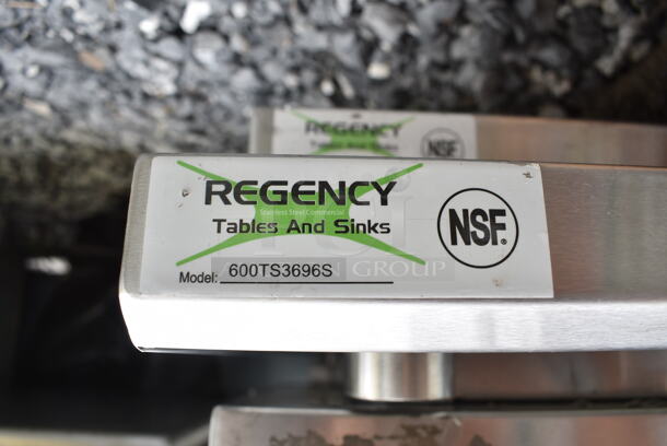 3 BRAND NEW SCRATCH AND DENT! Regency  16-Gauge 304 Stainless Steel Commercial Work Tabletop. 2 600TS3696S 36" x 96" and 1 600TS3096S 30" x 96" Tabletops ONLY. 3 Times Your Bid! - Image 4 of 5