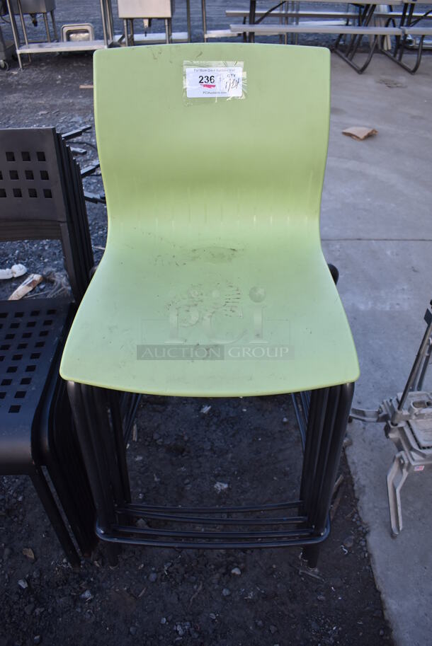 4 Bar Height Chairs w/ Green Seat and Metal Frame. 20x21x39. 4 Times Your Bid! - Image 1 of 3
