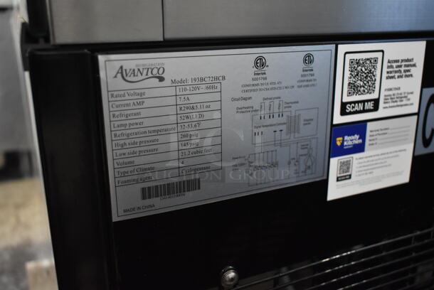 BRAND NEW SCRATCH AND DENT! Avantco 193BC72HCB Metal Commercial 72" Curved Glass Black Refrigerated Bakery Display Case Merchandiser. See Pictures For Broken Glass. 110-120 Volts, 1 Phase. Tested and Powers On But Does Not Get Cold - Image 7 of 7