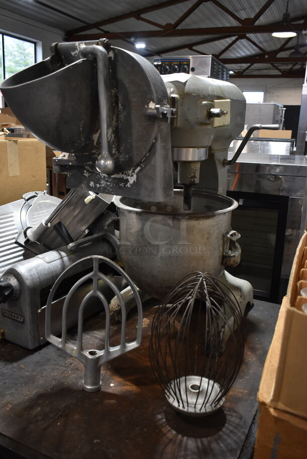 Hobart A-200T Metal Commercial Countertop 20 Quart Planetary Dough Mixer w/ Pelican Head, Metal Mixing Bowl, Whisk and Paddle Attachments. 115 Volts, 1 Phase. Tested and Working!