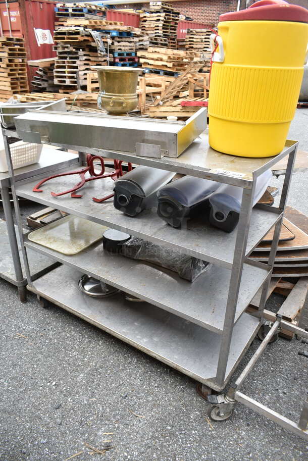 Metal 4 Tier Cart w/ Igloo Beverage Holder, Bar Topping Rails. - Image 1 of 11