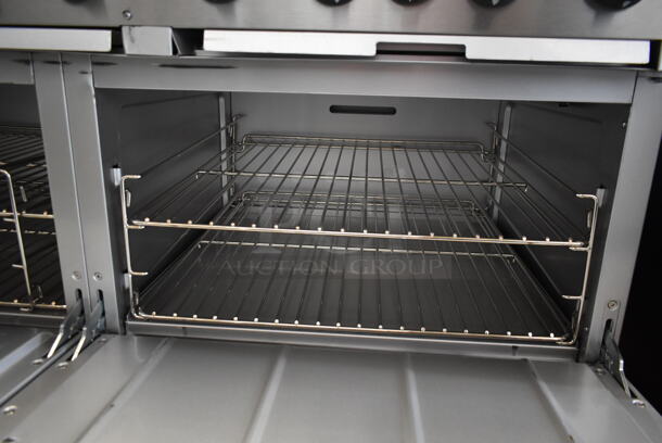 BRAND NEW SCRATCH AND DENT! 2023 Mainstreet 541E60N Stainless Steel Commercial Natural Gas Powered 10 Burner Range w/ 2 Ovens, Over Shelf and Back Splash. Stock Picture Used For Gallery. 360,000 BTU. - Image 6 of 12
