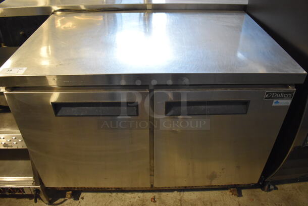 Dukers DUC48F Stainless Steel Commercial 2 Door Undercounter Freezer on Commercial Casters. 115 Volts, 1 Phase. 48.5x31.5x36. Tested and Working!