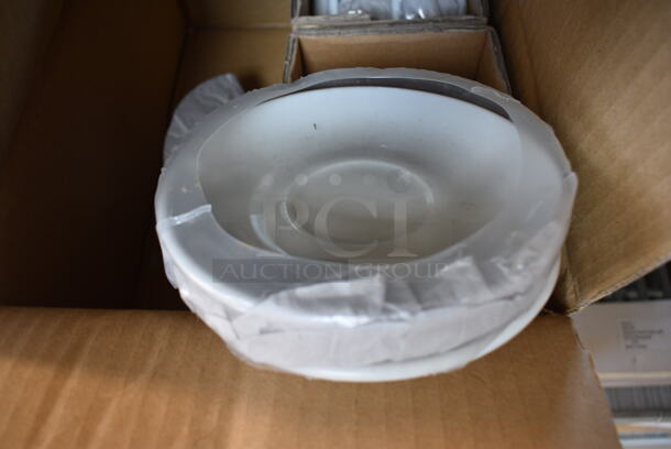57 BRAND NEW IN BOX! Tuxton ALE-050 White Ceramic Saucers. 5x5x1. 57 Times Your Bid!