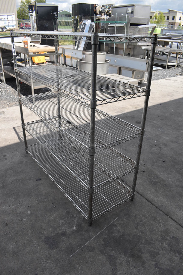 Chrome Finish 5 Tier Wire Shelving Unit. BUYER MUST DISMANTLE. PCI CANNOT DISMANTLE FOR SHIPPING. PLEASE CONSIDER FREIGHT CHARGES.  - Image 3 of 4