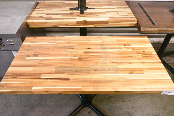 3 Wooden Butcher Block Dining Height Table on Black Metal Table Base. 3 Times Your Bid! - Image 3 of 4