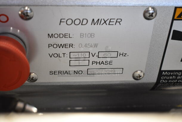 B10B Metal Commercial Countertop 10 Quart Planetary Dough Mixer w/ Stainless Steel Mixing Bowl, Bowl Guard and Whisk Attachment. 110 Volts, 1 Phase. Tested and Working! - Image 7 of 7