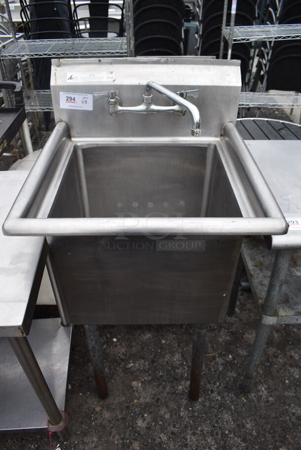 Stainless Steel Commercial Single Bay Sink w/ Faucet and Handles. 23x24x46