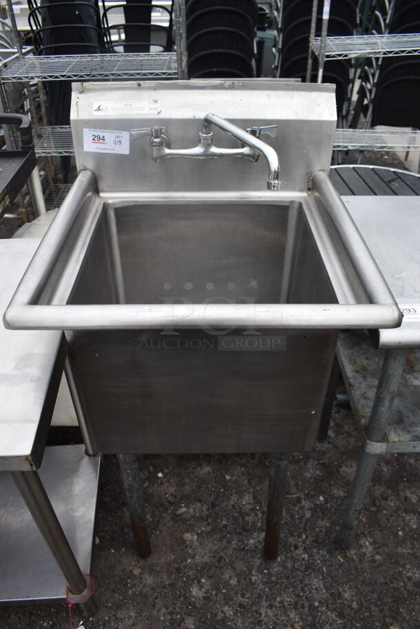 Stainless Steel Commercial Single Bay Sink w/ Faucet and Handles. 23x24x46 - Image 1 of 5