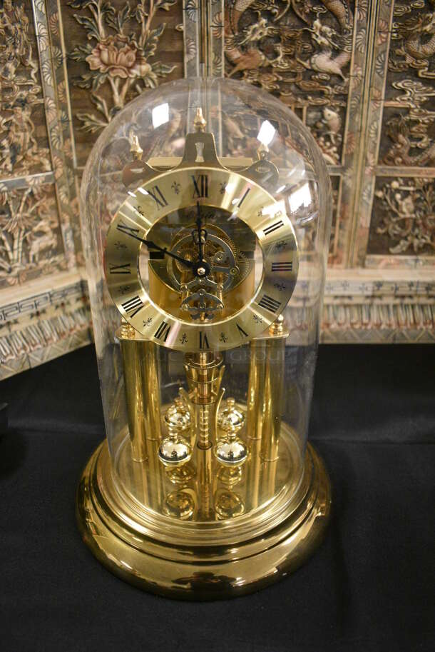Elgin Brass Mantel Vintage Clock with Rotating Pendulum and Plastic Dome