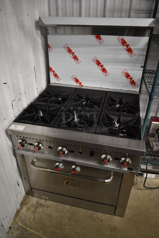 BRAND NEW SCRATCH AND DENT! Cooking Performance Group CPG 351C36N Stainless Steel Commercial Natural Gas 6 Burner Range w/ Convection Oven and Back Splash. 212,000 BTU.  - Image 2 of 6