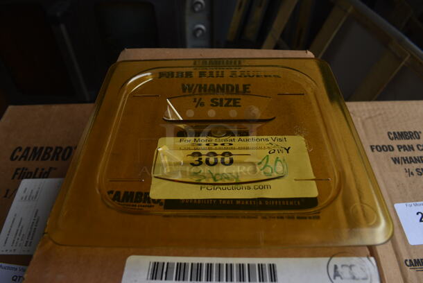 ALL ONE MONEY! Lot of 30 BRAND NEW IN BOX! Cambro Poly Amber Colored 1/6 Size Drop In Bin Lids - Image 1 of 3