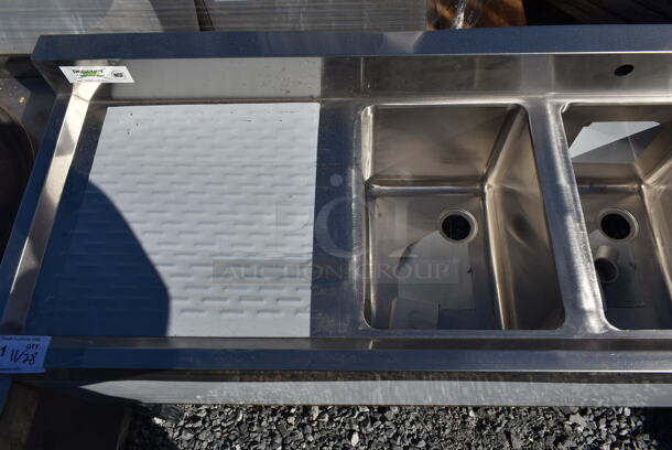 BRAND NEW SCRATCH AND DENT! Regency 600S31014219 Stainless Steel Commercial Back Bar 3 Bay Sink w/ Dual Drain Boards. Bays 10x14. Drain Boards 17.5x15 - Image 2 of 5