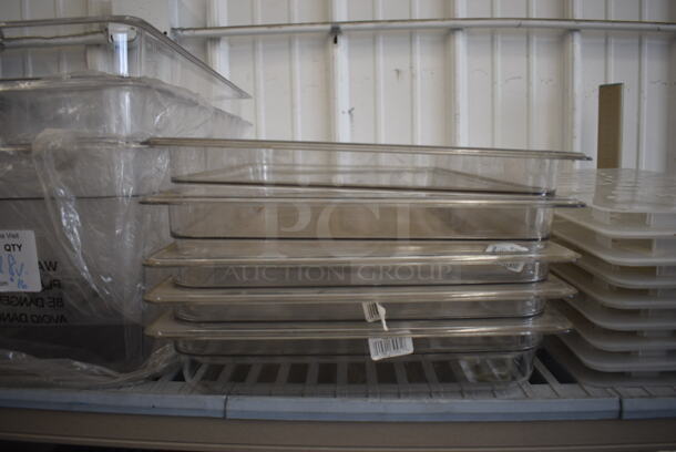 ALL ONE MONEY! BRAND NEW Lot of 8 Various Clear Full Size Drop In Bins and 16 Straining Inserts. 1/1x6, 1/1x2.5 - Image 5 of 5