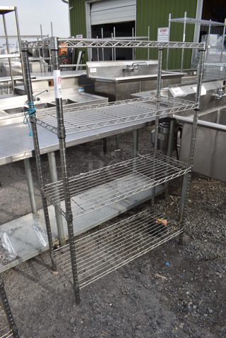 Chrome Finish 4 Tier Wire Shelving Unit. BUYER MUST DISMANTLE. PCI CANNOT DISMANTLE FOR SHIPPING. PLEASE CONSIDER FREIGHT CHARGES. 36x14x55