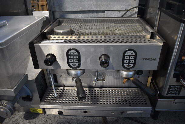 Faema Stainless Steel Commercial Countertop 2 Group Espresso Machine w/ 2 Portafilters and Steam Wand. 220 Volts. 24x22x18