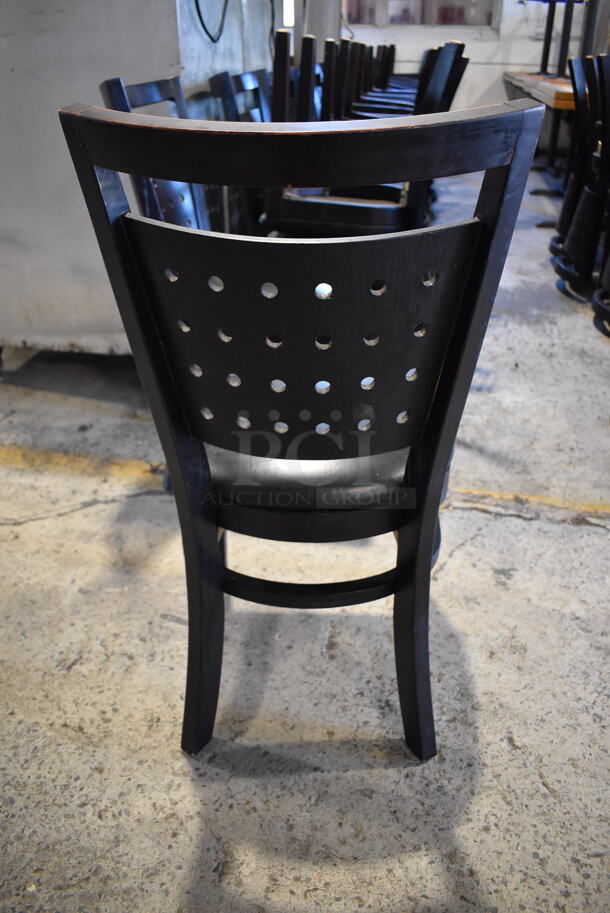 8 Black Wood Pattern Dining Chairs w/ Black Seat Cushion. Stock Picture - Cosmetic Condition May Vary. 17x22x35. 8 Times Your Bid! - Image 5 of 6
