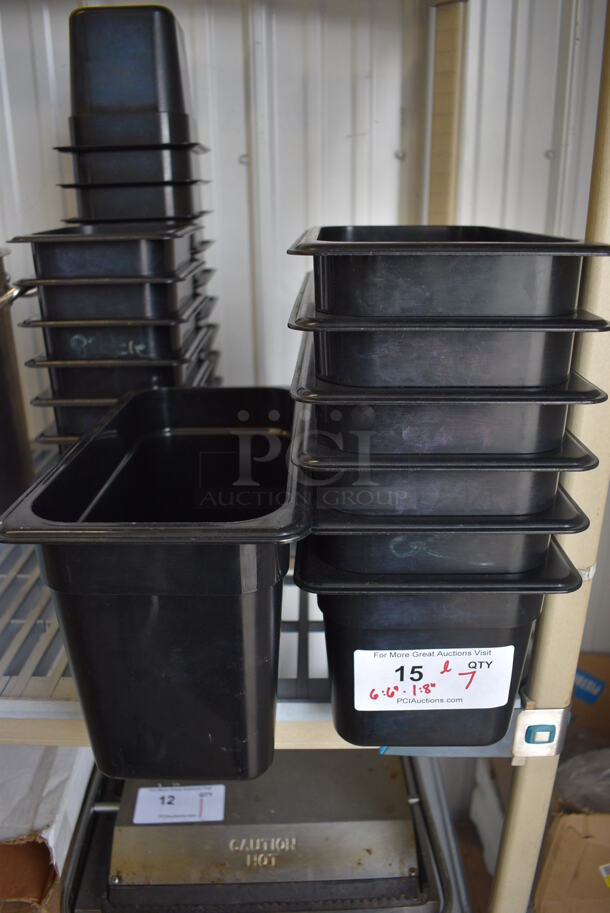 ALL ONE MONEY! Lot of 7 Cambro Black Poly 1/6 Size Drop In Bins! Six 1/3x6, One 1/3x8