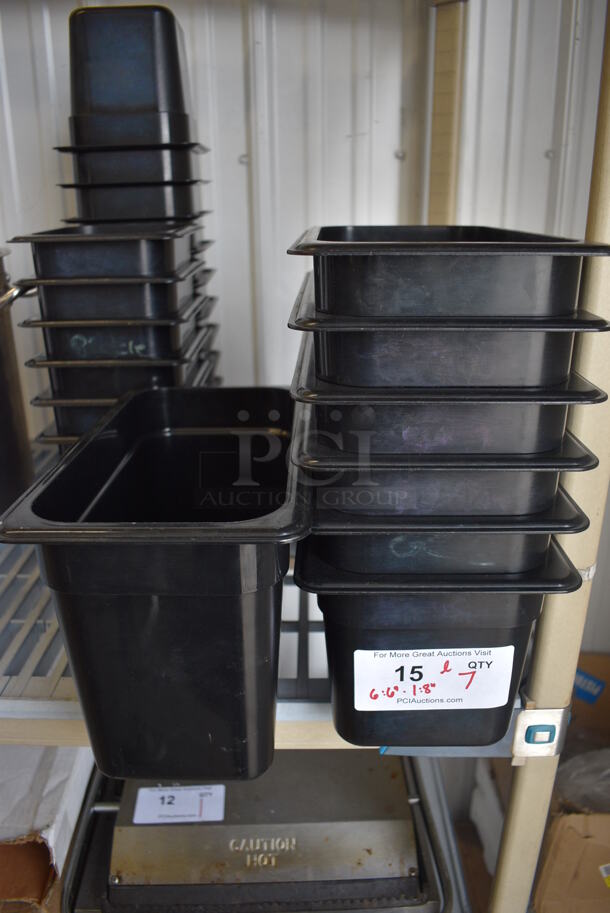 ALL ONE MONEY! Lot of 7 Cambro Black Poly 1/6 Size Drop In Bins! Six 1/3x6, One 1/3x8 - Image 1 of 3