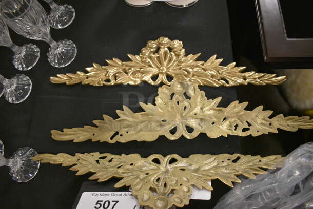 3 Gold Colored Decorative Floral Wall Plates. 3 Times Your Bid! - Image 3 of 3