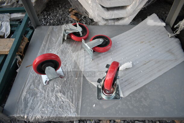 BRAND NEW SCRATCH AND DENT! Lavex Gray Metal 2 Tier Cart w/ Commercial Casters.  - Image 3 of 6