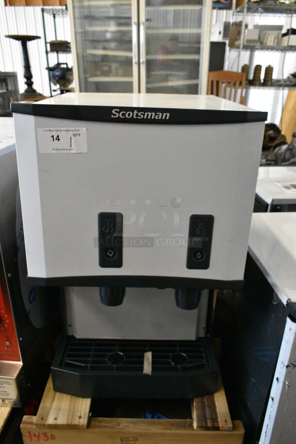 BRAND NEW SCRATCH AND DENT! 2024 Scotsman HID525AB-1A Stainless Steel Commercial Meridian Countertop Ice Machine and Water Dispenser with Push Button Dispensing - 25 lb. Bin Storage. 115 Volts, 1 Phase.  - Image 2 of 8