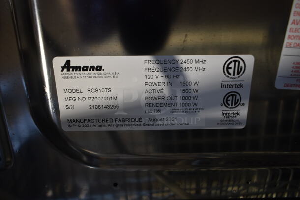 2021 Amana RCS10TS Stainless Steel Commercial Countertop Microwave Oven. 120 Volts, 1 Phase.  - Image 4 of 4