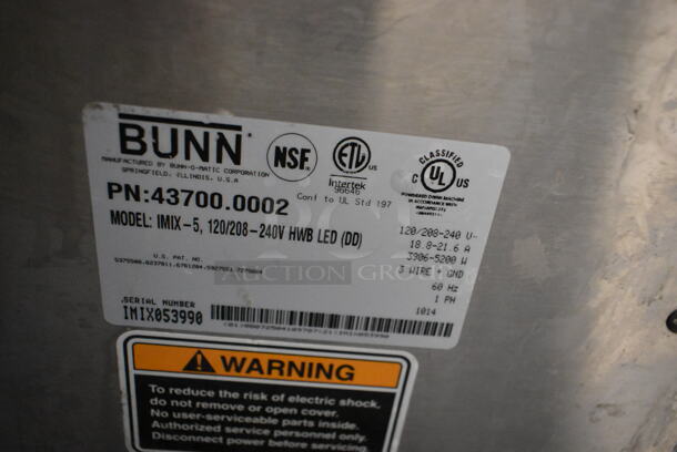 2014 Bunn IMIX-5 Stainless Steel Commercial Countertop Cappuccino Machine. 120/208-240 Volts, 1 Phase.  - Image 6 of 6