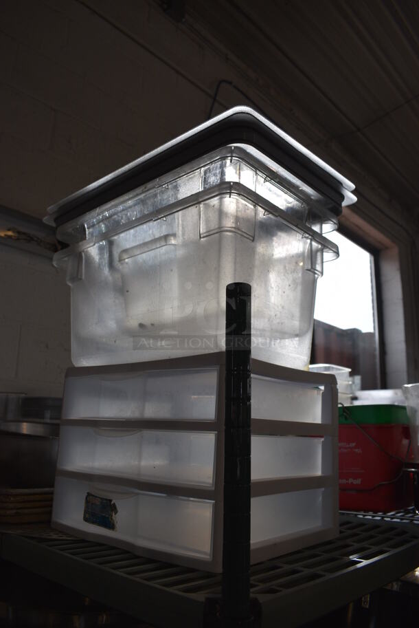 ALL ONE MONEY! Tier Lot of Various Items Including Poly Bins and Metal Baking Pans - Image 2 of 4