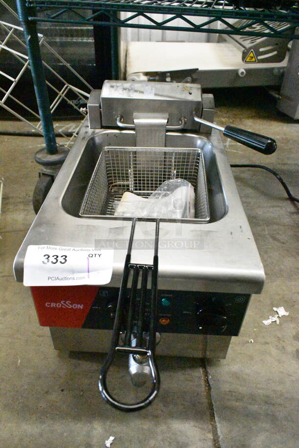 BRAND NEW SCRATCH AND DENT! 2024 Crosson EF-6V-2 Stainless Steel Commercial Countertop Electric Powered Single Bay Fryer w/ Fry Basket. 120 Volts, 1 Phase. - Image 1 of 7