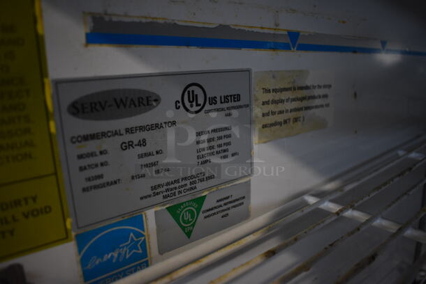 Serv-Ware GR-48 ENERGY STAR Metal Commercial 2 Door Reach In Cooler Merchandiser w/ Poly Coated Racks on Commercial Casters. 115 Volts, 1 Phase. 54x32x82. Tested and Working! - Image 3 of 5