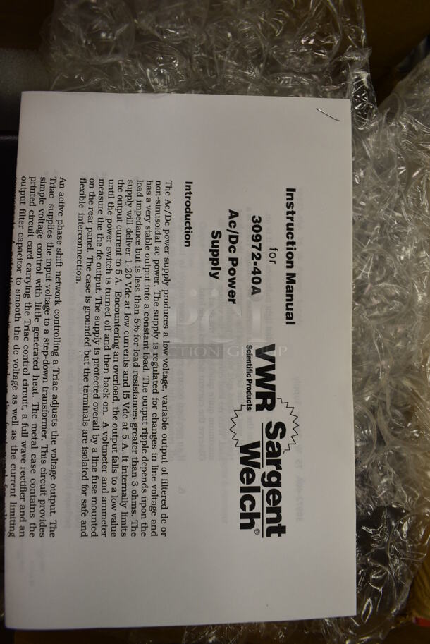 Sargent-Welch 30972-40A AC/DC Power Supply With Manual (Main Building)
 - Image 2 of 2