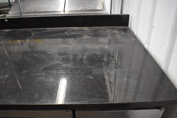 2017 True TUC-93 ENERGY STAR Stainless Steel Commercial 3 Door Work Top Cooler w/ Stone Countertop. 115 Volts, 1 Phase. 94x34x41. Tested and Working! - Image 3 of 8