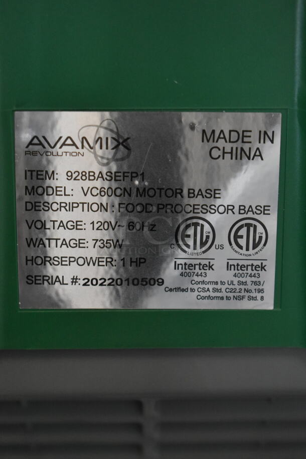 LIKE NEW! 2022 AvaMix VC60CN Metal Commercial Countertop Good Processor w/ S Blade, Bowl and Lid. 120 Volts, 1 Phase. Tested and Working! - Image 5 of 5