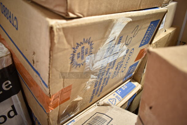 PALLET LOT of 35 BRAND NEW Boxes Including 6 Box 612W65 Choice Insulated Foil Sandwich Wrap Sheets 14" x 16" - 1000/Case, 2 Box 129MCS38B Choice 38 oz. Black Rectangular Microwavable Heavy Weight Container with Lid 8 3/4" x 6 1/4" x 2" - 150/Case, 2 Box 612CAKE8SQ Baker's Lane 8" Square Foil Cake Pan - 500/Case, 2 Box 407WRCB1812 Choice 18" x 12" x 1 3/4" Wood Cutting Board with Rounded Edges, 2 Box EcoStrong Plus PCRL3339XHK 33 Gallon 1 Mil 33" x 39" Linear Low Density Medium-Duty Black Can Liner / Trash Bag - 150/Case, 4 Box 130WFORKWP Choice Individually Wrapped Medium Weight White Plastic Fork - 1000/Case, 130HBKCUTFW Visions Individually Wrapped Black Heavy Weight Plastic Fork - 1000/Case, 548252113 Amefa 252000B000113 Royal 8 13/16" High Carbon Stainless Steel Serrated Edge Steak Knife with Pakkawood Handle - 6/Case, 5013858HVY Lavex Hercules 55 Gallon Black Can Liner, Dart SafeSeal 8 oz. Plastic Tamper-Resistant, Tamper-Evident Bowl with Dome Lid - 240/Case, 124BA1040S American Metalcraft BA1040S 10 1/4" Round Stainless Steel Basting Cover, 831741 Cinnamon Buns Clam Containers, 795PTOWHT4 Choice White Microwavable Folded Paper #4 Take-Out Container 7 3/4" x 5 1/2" x 3 1/2" - 160/Case, 130BKFSNSPH Visions Heavy Weight Black Wrapped Plastic Cutlery Pack with Napkin and Salt and Pepper Packets - 500/Case. 35 Times Your Bid! - Image 12 of 12