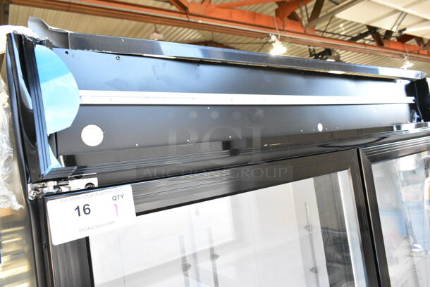 BRAND NEW SCRATCH AND DENT! 2024 Avantco 178GDC49HCB 53" Black Customizable Swing Glass Door Merchandiser Refrigerator with LED Lighting. See Pictures for Broken Glass on Door. 115 Volts, 1 Phase. Tested and Working! - Image 3 of 9