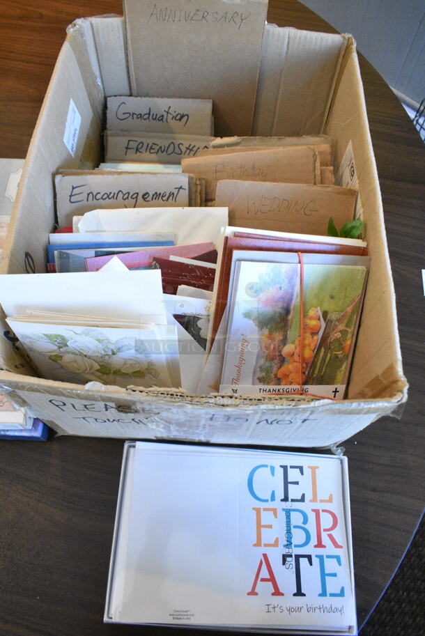 ALL ONE MONEY! Lot of 2 Boxes of Various Items Including Greeting Cards. (booth room)  - Image 4 of 4