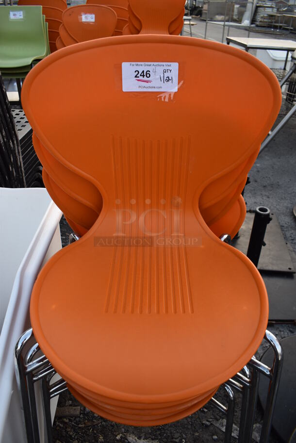 4 Dining Chairs w/ Orange Seat on Metal Legs. 20x20x32. 4 Times Your Bid! - Image 3 of 3