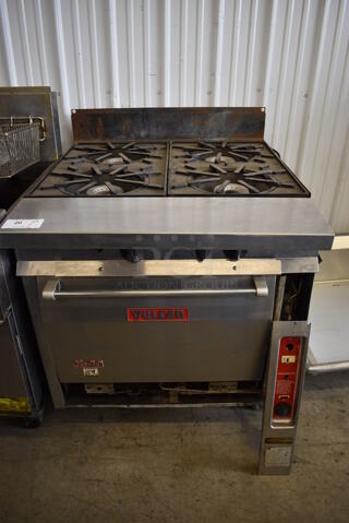 Vulcan Stainless Steel Commercial Natural Gas 4 Burner Range w/ Convection Oven. 32,000 BTU. 34x41x42