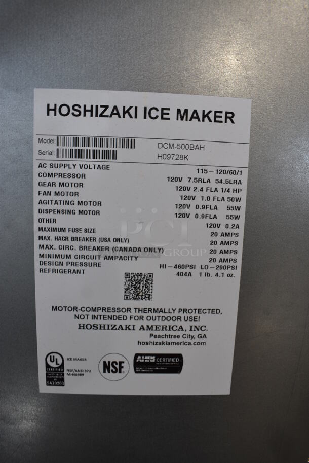 2018 Hoshizaki DCM-500BAH Stainless Steel Commercial Ice Maker and Dispenser on Hoshizaki SD-500 Cabinet Stand. 115-120 Volts, 1 Phase. 26x23x73 - Image 6 of 8