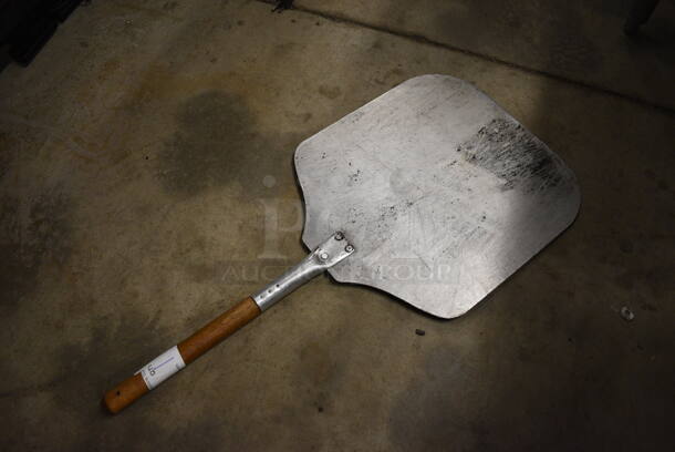 Metal Pizza Peel w/ Wooden Handle. 14x29 - Image 1 of 2