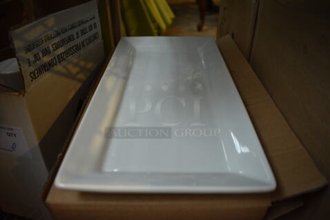 8 BRAND NEW IN BOX! White Ceramic Rectangular Plates. 7x14.25x1. 8 Times Your Bid!