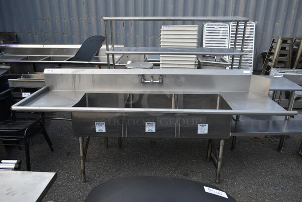 Stainless Steel Commercial 3 Bay Left Side Dirty Side Dishwasher Sink w/ Handles. Bays 20x20 - Image 1 of 6