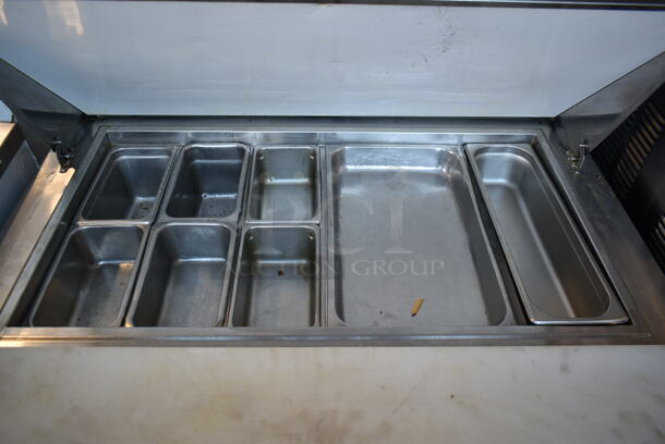 Everest EPBR2 Stainless Steel Commercial Sandwich Salad Prep Table Bain Marie Mega Top w/ Drop In Bins and Cutting Board on Commercial Casters. 115 Volts, 1 Phase. Tested and Powers On But Does Not Get Cold - Image 4 of 8