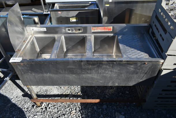 Stainless Steel Commercial 3 Bay Back Bar Sink w/ Right Side Drain Board. - Image 1 of 6