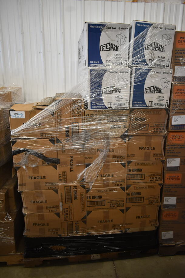 PALLET LOT of 43 BRAND NEW! Boxes Including World Centric CTL-CS-3 Container Lids and FoldPak Containers. 43 Times Your Bid!