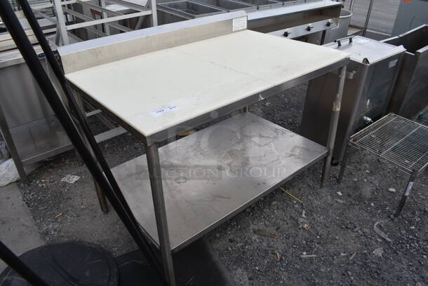 Stainless Steel Cutting Table w/ Full Length Cutting Boards, Backsplash and Stainless Undershelf - Image 2 of 3